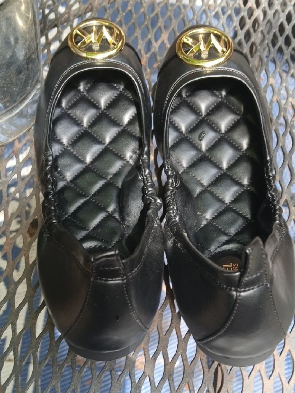 Michael Kors‎ Black,vegan Leather Ballet Flats with Gold MK Medallions,sz7.5